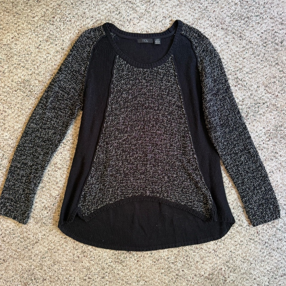 RDI Black and White Knit Crewneck Sweater Women’s Large